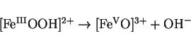 \begin{displaymath}[{\rm Fe^{III}OOH}]^{2+} \rightarrow [{\rm Fe^{V}O}]^{3+} + {\rm OH}^-
\end{displaymath}