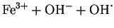 $\displaystyle \rm {Fe}^{3+} + \rm {OH}^- + \rm {OH}\mbox{\.{}}$