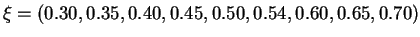 $\xi=(0.30, 0.35, 0.40, 0.45, 0.50, 0.54, 0.60,
0.65, 0.70)$